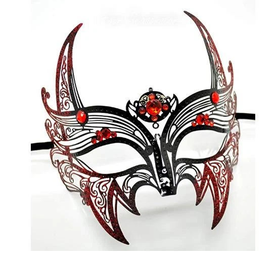 Wolverine Venetian Men's Black Masquerade Mask w/ red Rhinestones & Glitters - Image 4 of 4