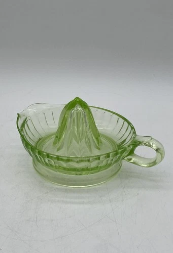 Vintage Depression Uranium Vaseline Glass Handheld Citrus Reamer Press Juicer