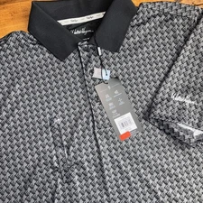 Walter Hagen Golf Polo Men's Small Grey P11 Tee Time Print Houndsteeth *SEE NEW
