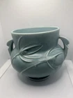Roseville Blue Floral Ceramic Vase 644-4 With Handle Arts & Crafts Matte Finish