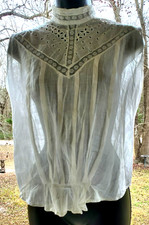 ANTIQUE WOMAN'S EYELET  LACE TRIMMED SLEEVELESS BLOUSE