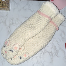 Jane and Bleecker Women's Knit Bootie Slippers Beige/Pink Animal Face US 9