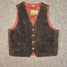 Vintage 70s Sears The Leather Shop Vest Mens L Brown Horse Embroidered Hunting