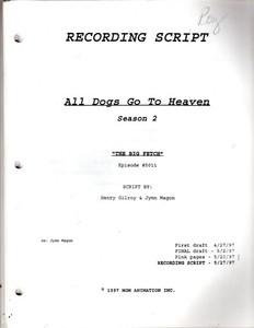 All Dogs Go To Heaven TV Original Recording Script S2 Ep5011  "The Big Fetch"