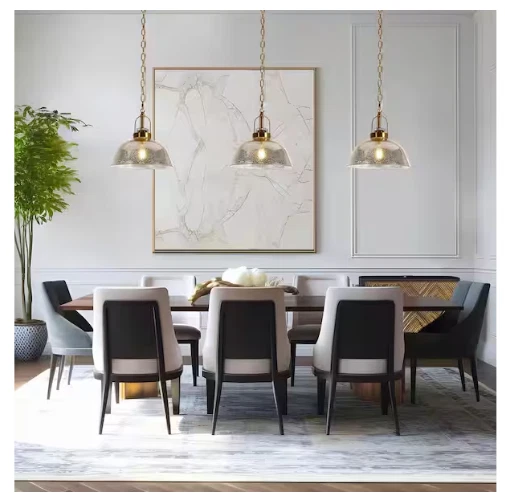 LNC Mid-Century Modern 11 pulgadas Lámpara colgante de latón enchapado en 1 luz con campana texturizada Foto 3 de 4