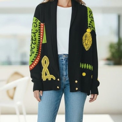 Laurel Escada Vintage Cardigan Jacket Black Wool, Size 40  (B5)