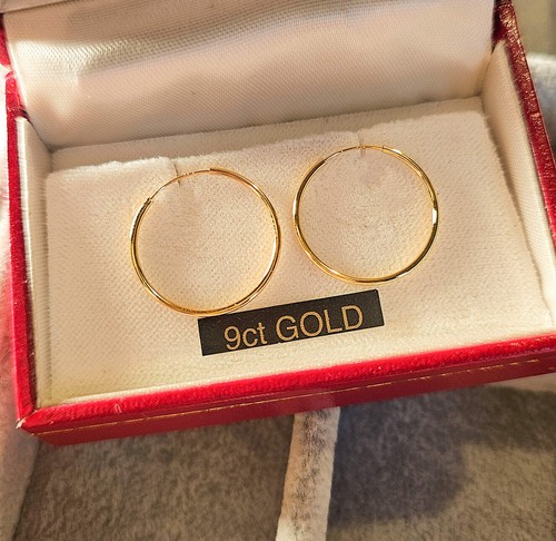 9ct Lightweight gold hoops 2cm wide earrings