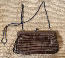 Jessica McClintock Evening Bag Purse Satin Clutch Shoulder Bag Brown/Bronze