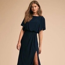 BHLDN Size 4 Black LENA Flutter Sleeve Jersey Maxi Open Slit Dress