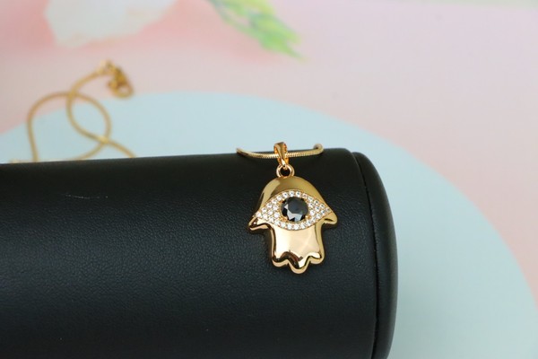 Alternate view of Black Evil Eye Hamsa Pendant Gold Plated Protection Amulet, Xppt1756