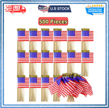 500 Pcs Small American Flags on Stick 4 x 6 Inch Mini American Flags Handheld...