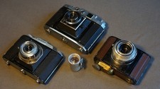 Three experimental homebrew 120 film cameras, wide angle Tessar, Ektar, Skopar