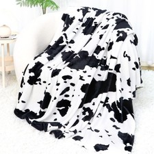 Fleece Throw Blanket for Women Size 50" x 60" 130 x 150 cm , Black Cow