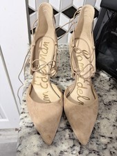 Sam Edelman Beige Suede Lace Up Stiletto Pointed Toe Pump for Women
