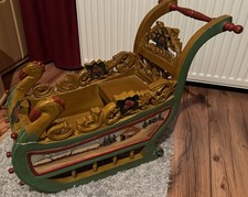 Puppenschlitten, Weihnachtlicher Schlitten, Antik, Handgeschnitzt