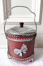 Vintage Mid Century Chromed Mesh Fretwork Biscuit Barrel / Ice Bucket
