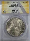 1884 O Morgan Silver Dollar ANACS MS-60 Cleaned VAM-11