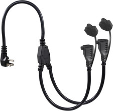 2FT Outdoor Extension Cord Splitter - 90-Degree Flat Plug Black 2 Way Waterproof