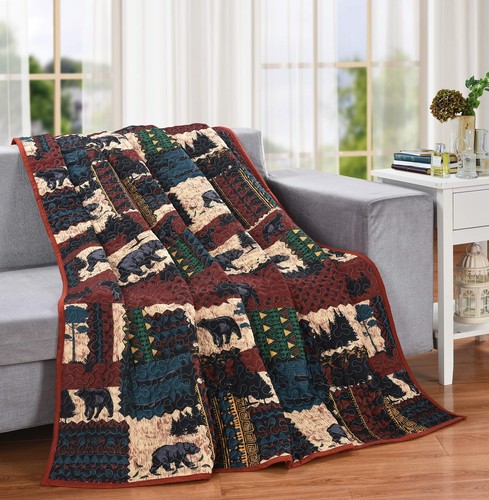 Bears Scarlet and Black Patchwork 60" x 50" Decorative Throw Quilt Blanket - Picture 2 of 2