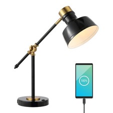 JONATHAN Y 18.5" Black/Brass Gold Adjustable Cantilever LED Task Lamp with USB C