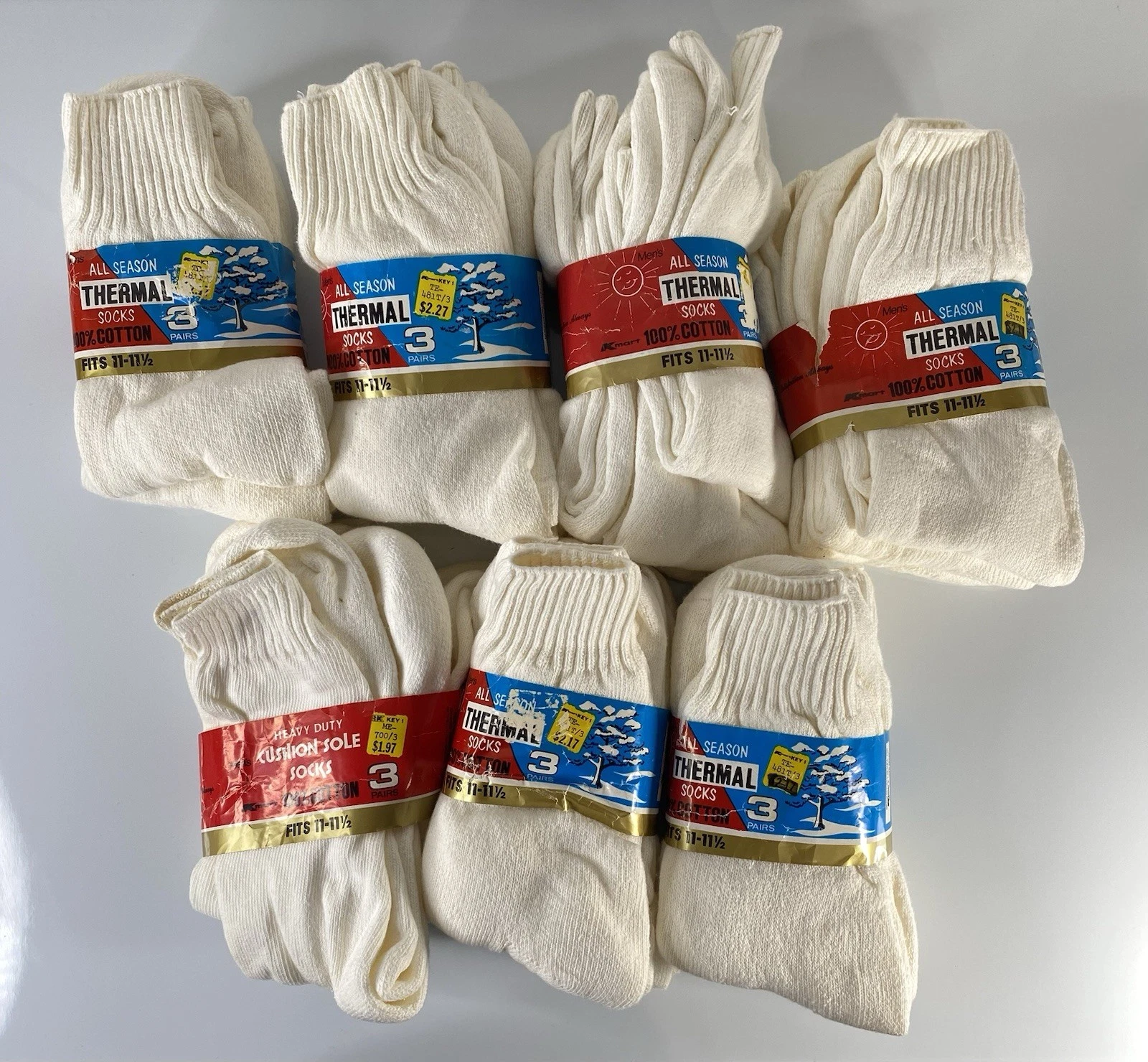 VTG Kmart Thermal Socks Men's 3 Pack Lot Of 7 Size 11-11 1/2 Off White