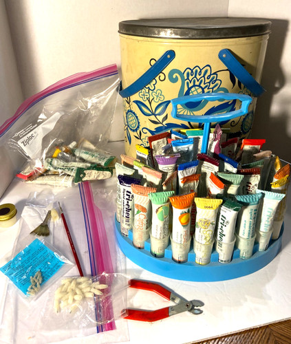 Vintage Tri-Chem Liquid Embroidery Carry Case + Caddy +63 Tubes Plus Tool & Tips
