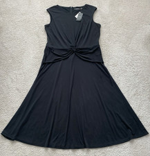 Lauren Ralph Lauren Women's Twist Front Jersey Dress Black Midi NWT