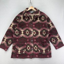 VTG Sunbelt Aztec Sherpa Jacket Womens OS M/L Chore Barn Coat Southwestern USA