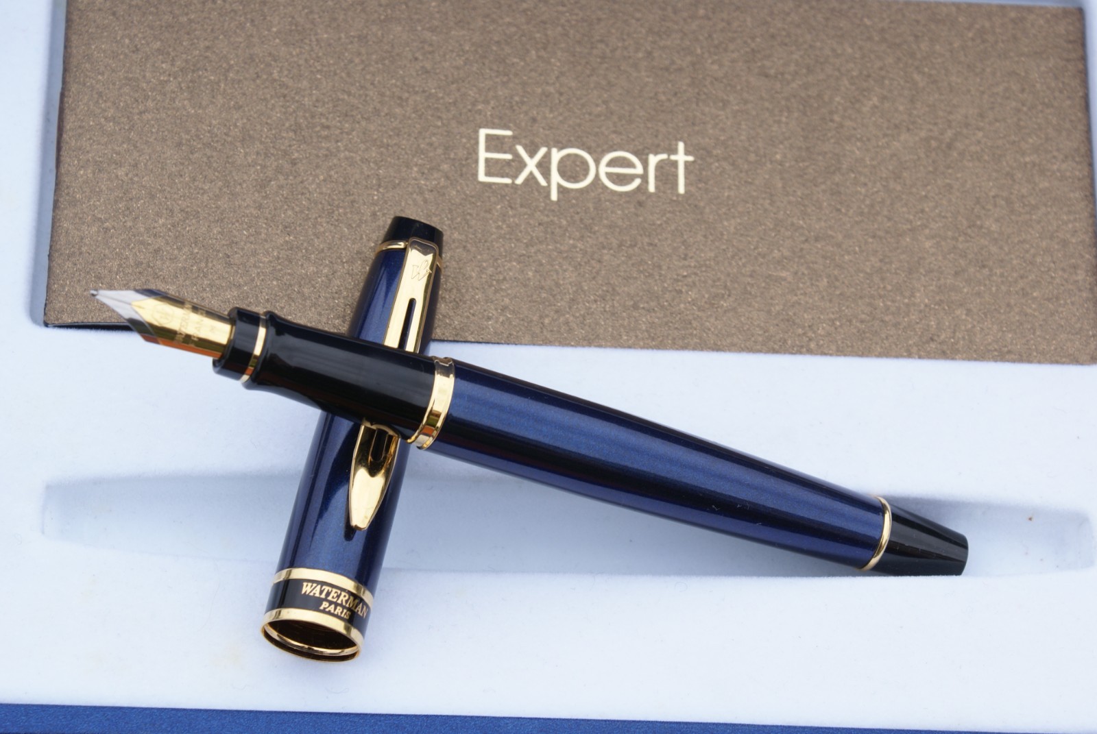 Stylo plume Waterman Expert bleu métal laqué écriture de collection Sample