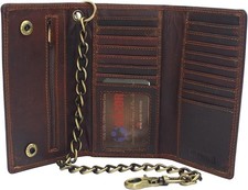 CAZORO USA Motorcycle Chain Wallet for Men 100 Natural Genuine Leather,...