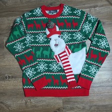 33 Degrees Sweater M Green Red White Llama Ugly Christmas Holiday
