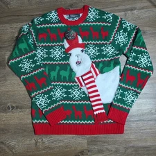 33 Degrees Sweater M Green Red White Llama Ugly Christmas Holiday
