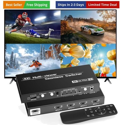 HDMI Multiviewer Switch 4x1,Seamless Switcher Quad Multi Viewer 4 in 1 Out Sw...