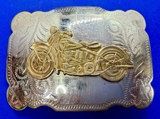 Vintage Motorcycle Cruiser Biker Rider Nickel Silver Hand Engraved Belt Buckle