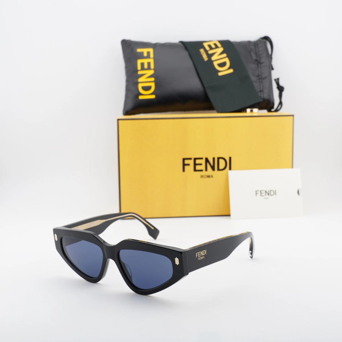 Fendi FF 0306/S Sunglasses Black Cat Eye Zucca Blue Lens WR7KU 50-22-150 Fendi Women main image 3
