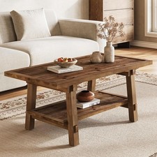 47-Inch Solid Wood Coffee Table, 2-Tier Farmhouse Rectangle Accent Center Table