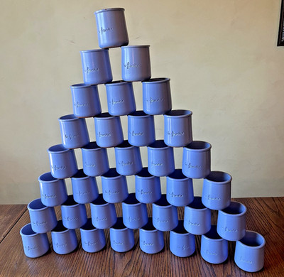Lot of 36 La Fermiere PERIWINKLE BLUE Glazed Terracotta Yogurt Pots