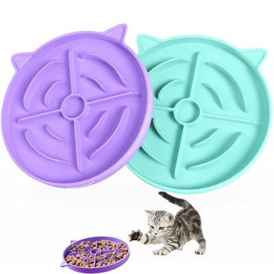 MateeyLife Slow Feeder Cat Bowl, 2 Pcs Puzzle Feeder, Purple + Cyan