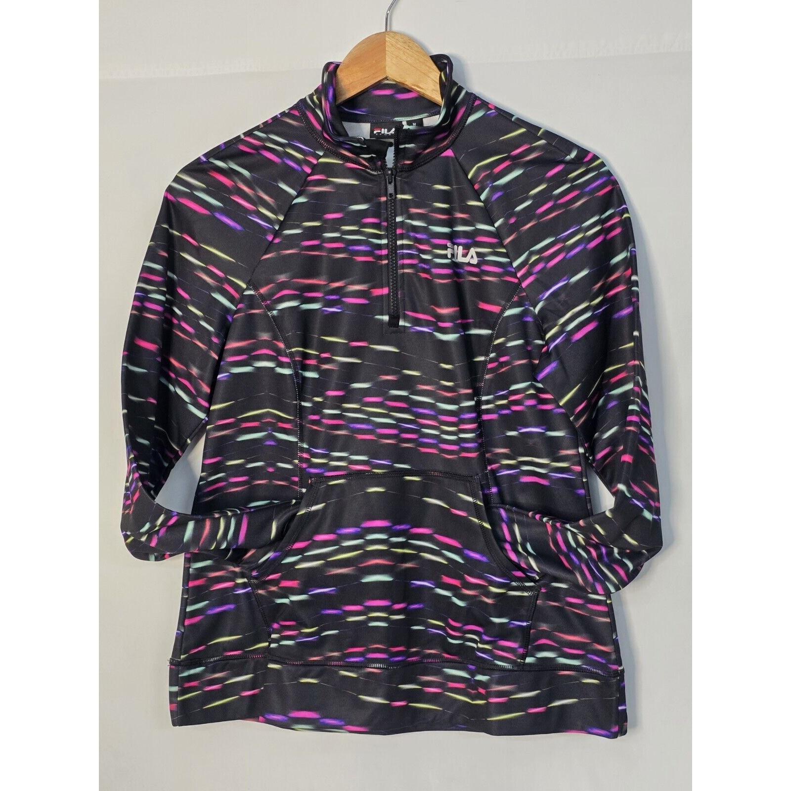 Giacca donna Fila Sport Performance media 1 4 zip nera con accenti arcobaleno