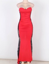 SALES Red Black Lace Strapless Fishtail Bodycon Long evening Dress Size 16