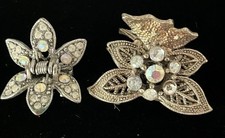 Vintage Rhinestone Hair Barrette Butterfly Clip Updo Accessory Lot of 2