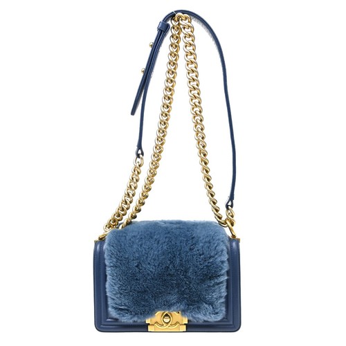 Boy Chanel Blue Fur Small Chain Shoulder Bag KQ01246