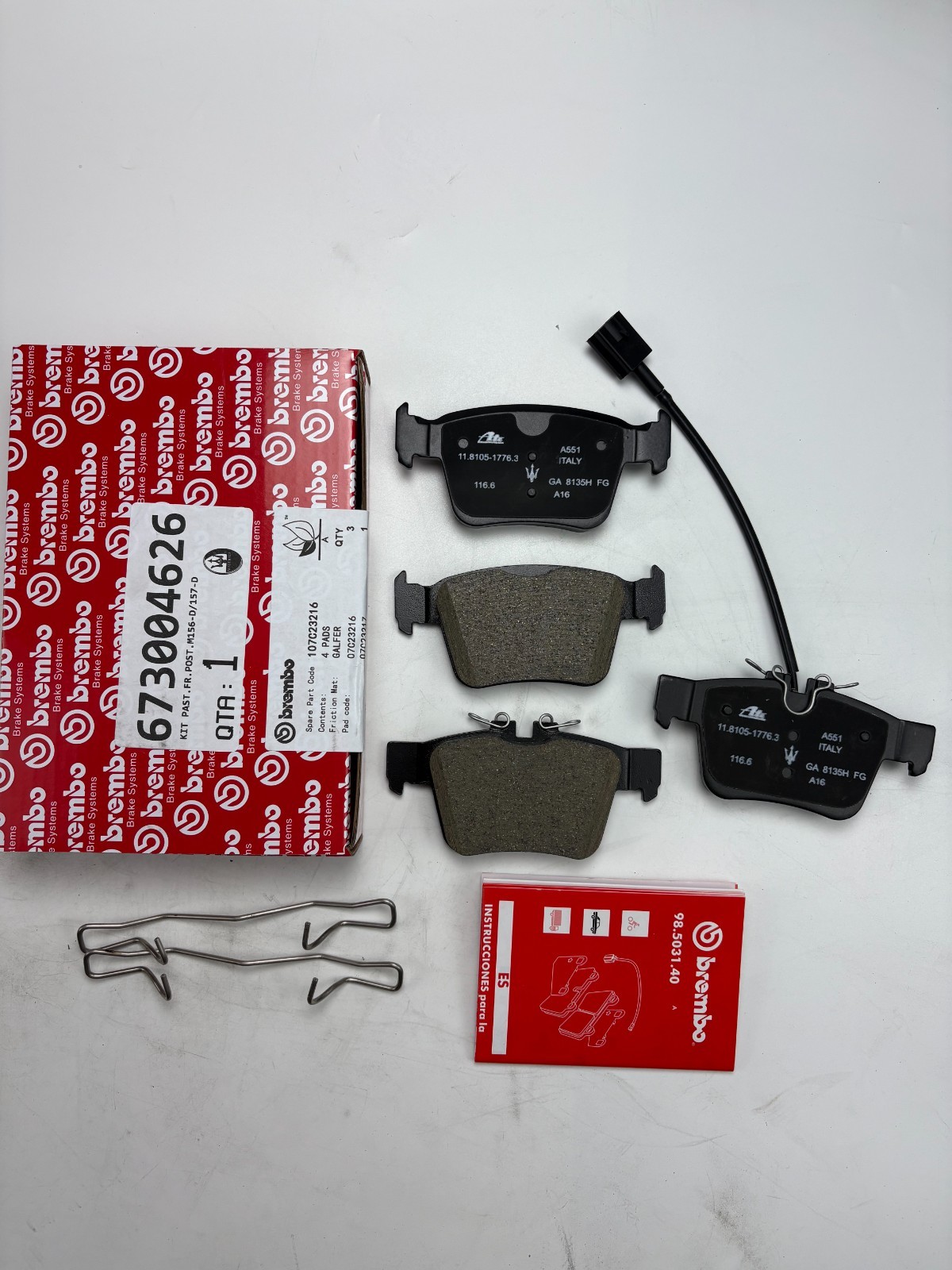 2017-2019 Maserati Ghibli Levante BASE 3.0L rear brake pads & rotors NO DRILLED