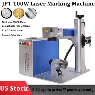 100W JPT E2 Mopa Fiber Laser Marking Machine Laser Engraver & Rotary Axis US