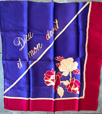 Dieu et mon droit vintage silk scarf Rose purple burgundy England British