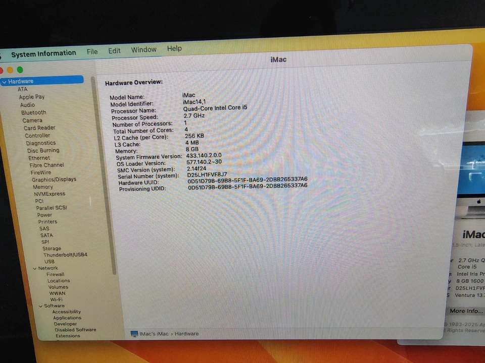 Apple iMac A1418 Quad Core i5 2.7GHz 8GB RAM 1TB HDD Ventura OS Keyboard & Mouse - Image 2 of 4