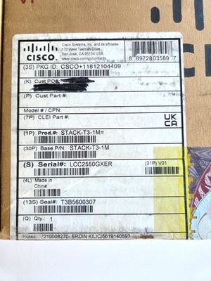 NEW Cisco STACK-T3-1M Stacking Cable   3.3 ft for Catalyst 9300L   Brand New