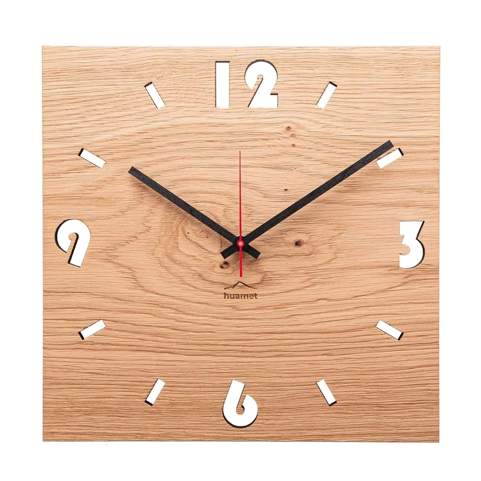 Huamet Holz-Wanduhr Duhrchbruch Eiche Astig, eckig - Bild 1 von 1