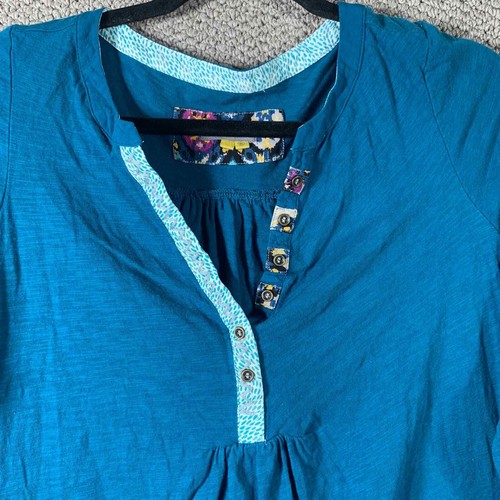 Anthropologie Little Yellow Button Womens Shirt Small Blue Henley Long Sleeves - Picture 2 of 10