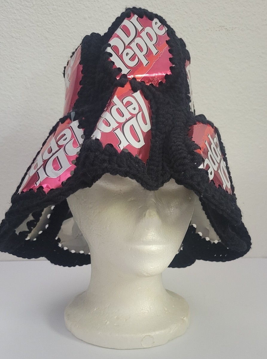 Vintage Kitsch Dr. Pepper Can & Black Crochet, Bucket Hat- Depop